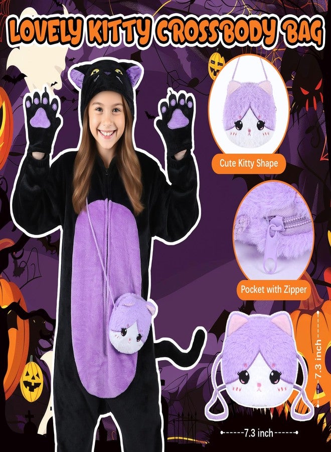 Joycover Black Cat Costume for Girls, Kids Hooded Cat Onesie with Tail, Paw, Purse Bag, Animal Noir Costume Girls Halloween Costumes for Kids Age 5-10, Gifts for Birthday Halloween Party Occasions M - Image 3